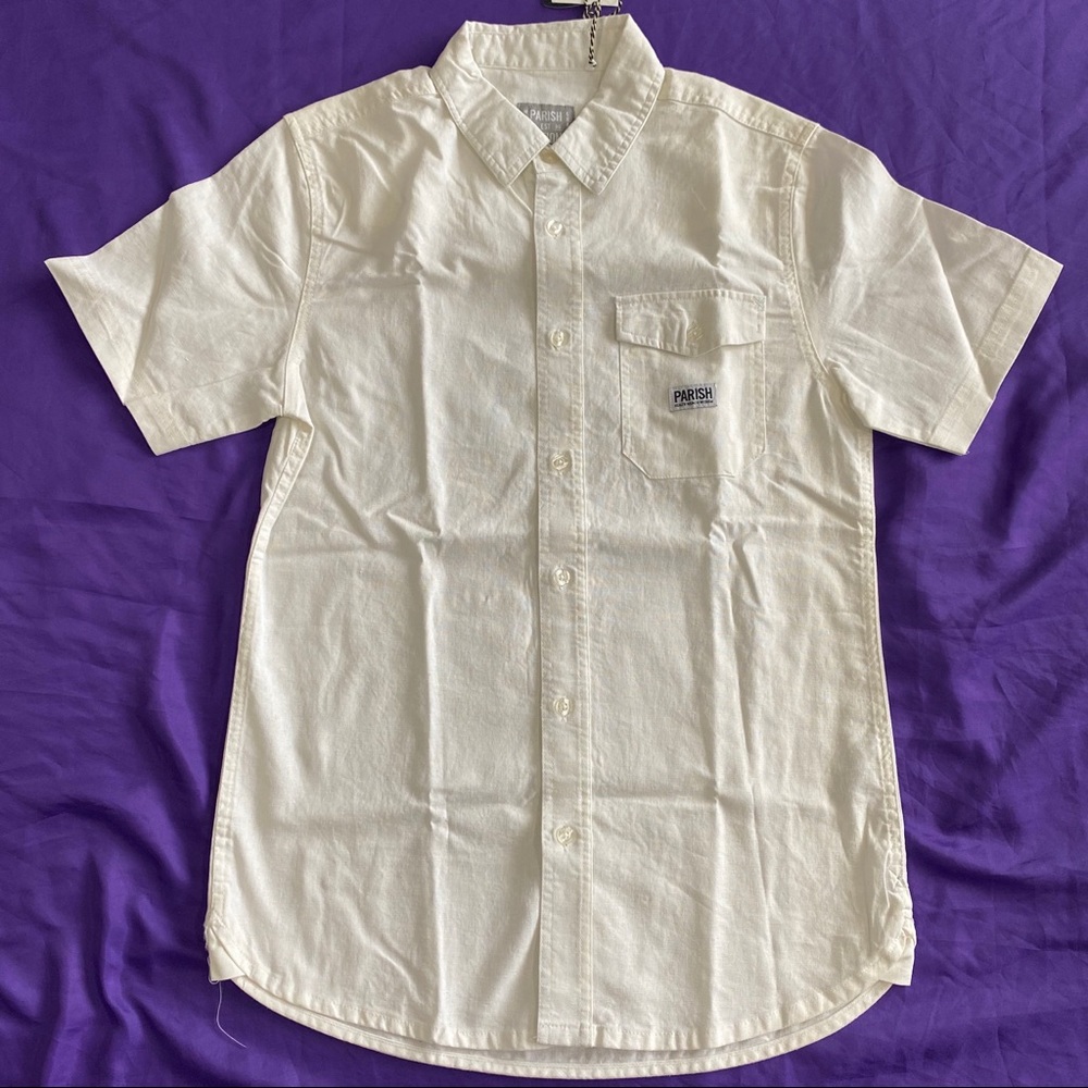Men’s Parish Nation White Linen Button Up Shirt